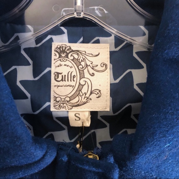 NEW Anthropologie Tulle Delft Blue Wool Toggle Duffle Coat S - Picture 3 of 7